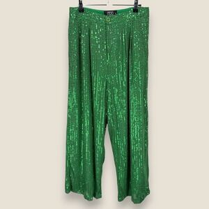 Itoo Italy Sequin Wide Leg Pants Women Small Green High Rise Disco Party Stretch